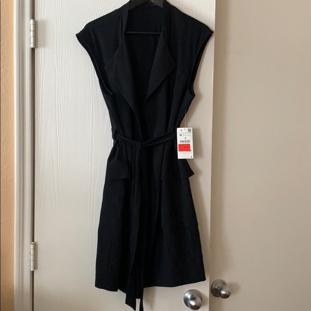 Zara Sleeveless Long Vest Black